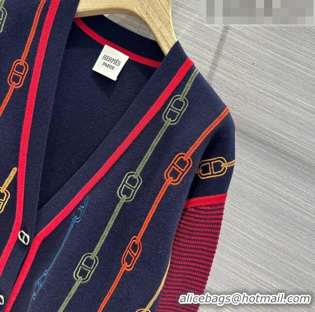 ​Well Crafted Hermes Wool & Silk Cardigan H7601 Blue 2023