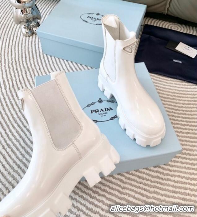 Shop Duplicate Prada Brushed Leather Ankle Boots White 821114
