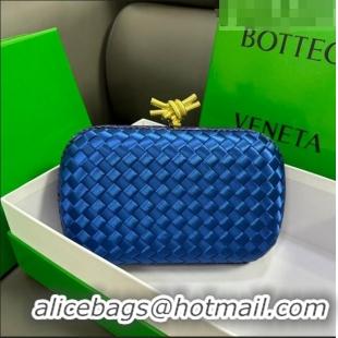 New Style Bottega Veneta Knot Minaudiere Clutch in Intreccio Fabric 717622 Blue 2023