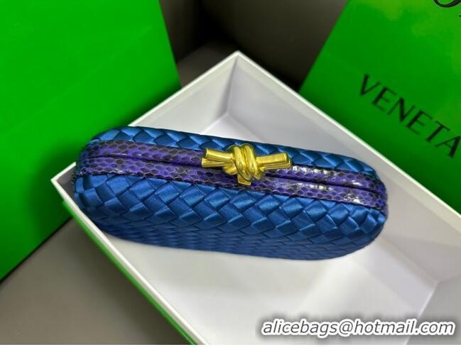 New Style Bottega Veneta Knot Minaudiere Clutch in Intreccio Fabric 717622 Blue 2023