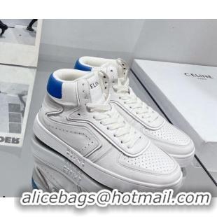 Best Price Celine CT-01 "Z" Trainer High Top Sneakers in Calfskin White/Blue Trim 916014