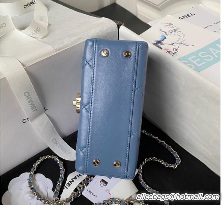 Buy Fashionable Chanel SMALL FLAP BAG WITH TOP HANDLE AS4469 Blue