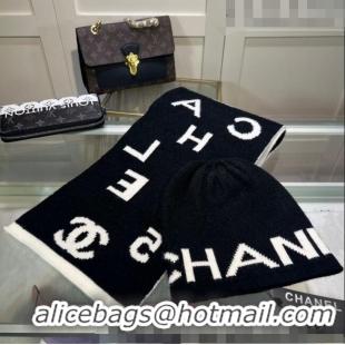 Low Cost Chanel Knit Hat and Scarf Set CH101807 Black/White 2023