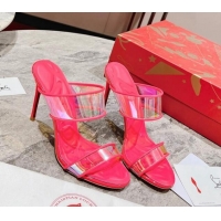 Durable Christian Louboutin Just Loubi PVC Heel Slide Sandals 10cm Pink 605006