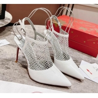 Top Grade Christian Louboutin Plougesta Pump Strass 10cm in Mesh and White Leather 620002