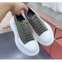 Good Product Alexander McQueen Tread Slick Canvas Lace Up Sneakers White/Green 013045