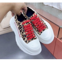 Discount Alexander McQueen Tread Slick Canvas Lace Up Sneakers White/Leopard Print 013049