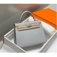 New Design Hermes Epsom Kelly Bag 25cm/28cm in Calfskin Leather H25 Sea Mew Grey/Silver 2023