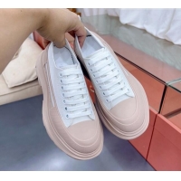 Pretty Style Alexander McQueen Tread Slick Canvas Lace Up Sneakers Nude/White 013052