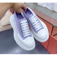 Charming Alexander McQueen Tread Slick Canvas Lace Up Sneakers White/Purple 013057