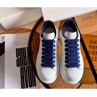 Perfect Alexander McQueen Oversized Sneakers in White Calf Leather Blue 0228129
