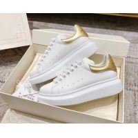 Charming Alexander McQueen Oversized Sneakers with Calf Leather Heel White/Gold 614104