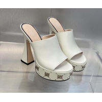 Popular Style Gucci Leather Platform Slide Sandal 15.5cm with Interlocking G Studs White 620047