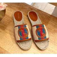 Trendy Design Gucci Interlocking G Espadrille Flat Slide Sandals in Raffia Straw with Web Beige 711049