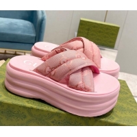 Top Design Gucci GG Fabric Platform Slide Sandals Pink 711054