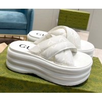 Popular Style Gucci GG Fabric Platform Slide Sandals White 711055
