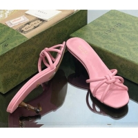 Stylish Gucci Leather Slide Sandals with Bamboo Heel 4.5cm Pink 711062