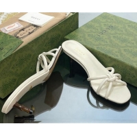 Trendy Design Gucci Leather Slide Sandals with Bamboo Heel 4.5cm White 711064