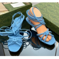 Lower Price Gucci Leather Sandals with Strap and Bamboo Heel 4.5cm Blue 711069