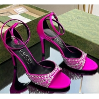 Good Looking Gucci Heel Sandals with Crystals in Satin 7.5cm Dark Pink 711073