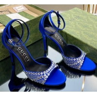 Charming Gucci Heel Sandals with Crystals in Satin 7.5cm Blue 711074