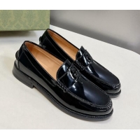 Most Popular Gucci Interlocking G Leather Loafers Black 724116