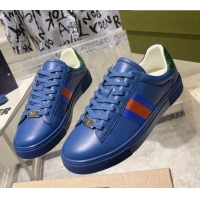 Stylish Gucci Ace Leather Sneakers with Web Blue 912001