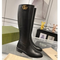Buy Duplicate Gucci Leather Flat High Boots with GG Black 926105
