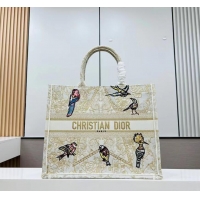 Famous Brand Christian Dior Large Embroidered Book Tote Bag CD8744 White