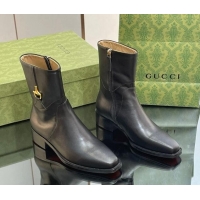 Grade Quality Gucci Leather Ankle Boots 4.5cm with Horsebit Black 1012026