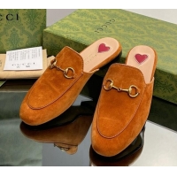Unique Style Gucci Princetown Suede Flat Slippers Light Brown 1012045