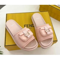 Good Product Fendi Baguette Pouch Fabric Flat Slide Sandals Light Pink 703128