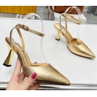 Popular Style Fendi Calfskin Pumps 8.5cm with Ankle Strap Gold 711033