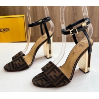 Good Quality Fendi Delfina Heel Sandals 9cm in FF Fabric 804089