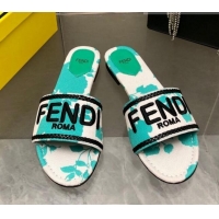 Good Product Fendi Canvas Flat Slide Sandals Green 804098