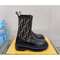 Purchase Fendi Domino Ankle Biker Boots in Leather and FF Knit Black/Beige 912010