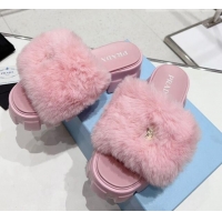 Luxury Discount Prada Wool Platform Mules Light Pink 831007