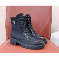 Lower Price Prada Nylon and Brushed Leather Lace-up Ankle Boots Black 901113