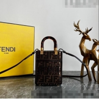 Inexpensive Fendi Mini Sunshine Shopper Tote Bag in Brown FF jacquard fabric bag with sequins FD1071 2023