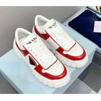 Perfect Prada Logo Leather Sneakers Red/White 926033