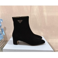 Stylish Prada Suede Heel Ankle Boots 5.5cm Black 013056