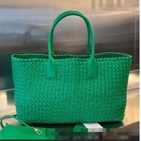 Promotional Bottega Veneta Large Cabat Tote Bag in Intreccio Leather 608811 Parrot Green 2023
