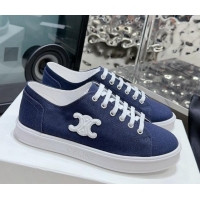 Durable Celine Jane Low Sneakers in Canvas with Triomphe Patch Denim Blue 801112