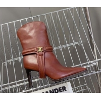 Good Looking Celine Verneuil Triomphe Harness Ankle Boots 8cm in Calfskin Brown 814080
