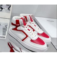 Sumptuous Celine CT-01 "Z" Trainer High Top Sneakers in Calfskin White/Red 916016