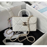 Well Crafted Chanel SMALL FLAP BAG WITH TOP HANDLE AS4469 White