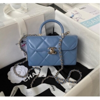 Buy Fashionable Chanel SMALL FLAP BAG WITH TOP HANDLE AS4469 Blue