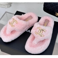 Low Price Chanel Shearling Flat Thong Slide Sandals Light Pink 819031
