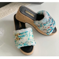 Perfect Chanel Wool Wedge Slide Sandals White/Multicolor 819038