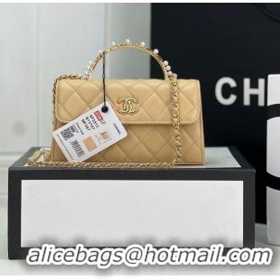 Super Quality CHANEL 22B Kelly Pearl Top Handle Bag AP3562 Apricot